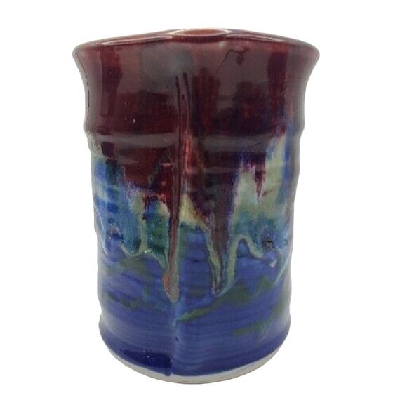 Red Blue Studio Art Pottery Vase Drip Large Stoneware Ceramic Holder Iowa Corbin - Picture 2 of 12